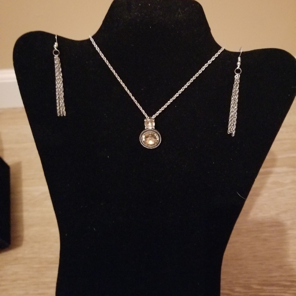 Silver Necklace Champagne Colored Pendant
